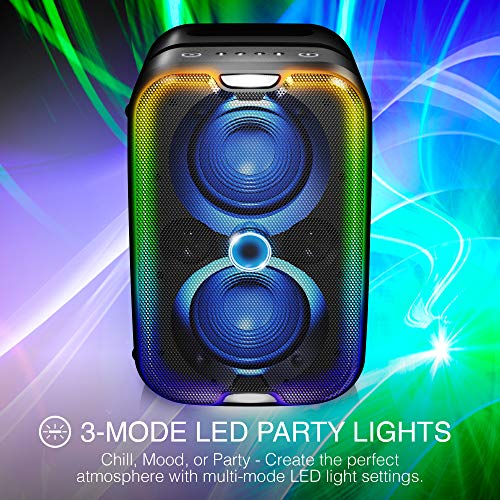 Brookstone Big Blue Go 60 Watt Wireless Indoor Outdoor Portable Speaker, Built in Qi Charging Pad, LED Light Show, Bluetooth 5.0, IPX5 Water Resistant, Tap to Link Multiple Speakers, Karaoke Mic Input