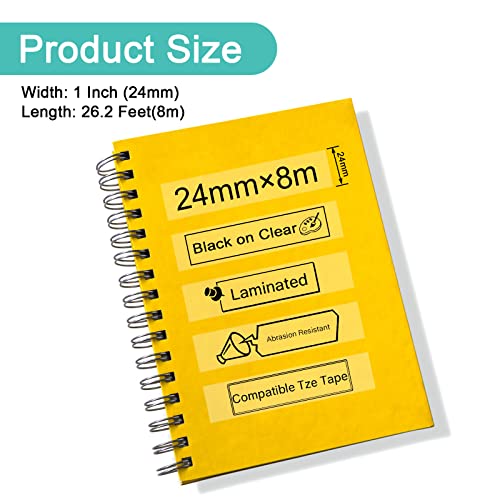 Nineleaf 3 Pack Black on Clear 24 mm x 8 m 1'' 26.2ft Label Tape Cassette Compatible for Brother P-Touch TZe151 TZ-151 TZe-151 TZ151 Laminated for PT-P700 PT-P750W PT-D600 PT-520 PT-530 Label Maker