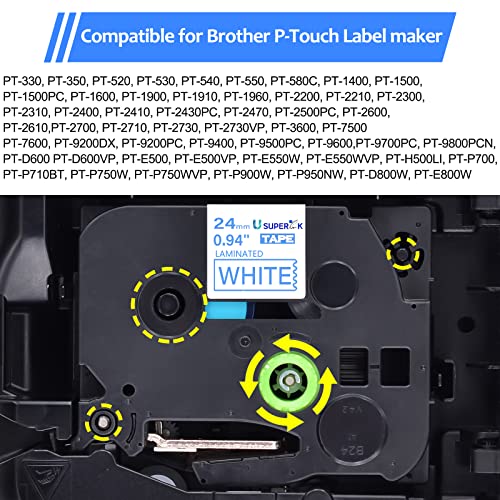 USUPERINK 1 Pack Compatible for Brother P-Touch TZe-253 TZe253 TZ253 TZ-253 Blue on White 24mm 1 inch 0.94'' x 26.2ft Laminated Label Tape Work with PT-D600 D600VP P700 P710BT P950NW Label Maker