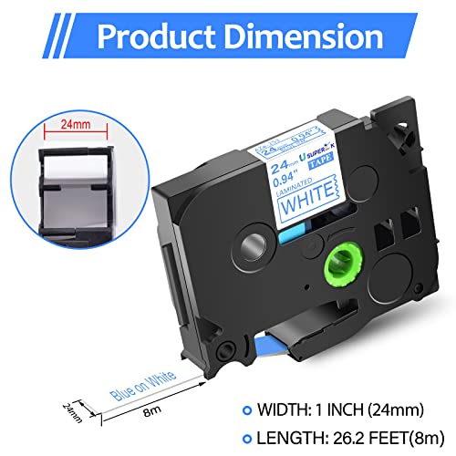 USUPERINK 1 Pack Compatible for Brother P-Touch TZe-253 TZe253 TZ253 TZ-253 Blue on White 24mm 1 inch 0.94'' x 26.2ft Laminated Label Tape Work with PT-D600 D600VP P700 P710BT P950NW Label Maker