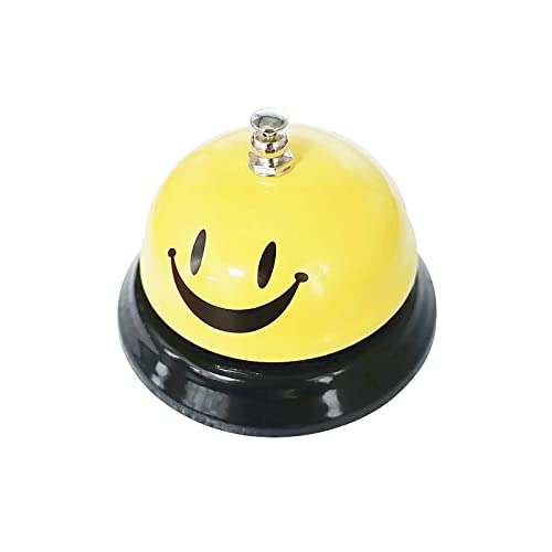 1 Pack Call Bell, Desk Service Bell, 3.35 Inch Diameter Metal Bell for Hotels, Schools, Pet Dog Training(Yellow, Smile)