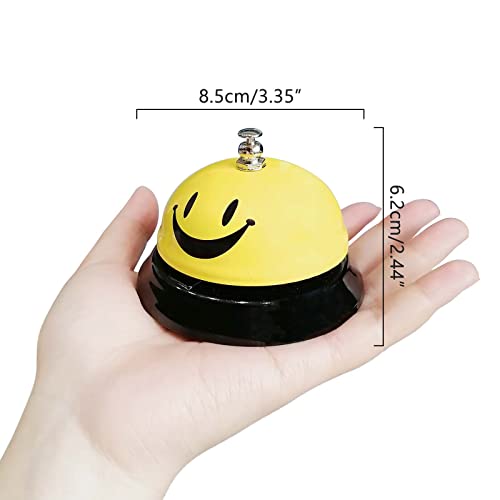 1 Pack Call Bell, Desk Service Bell, 3.35 Inch Diameter Metal Bell for Hotels, Schools, Pet Dog Training(Yellow, Smile)