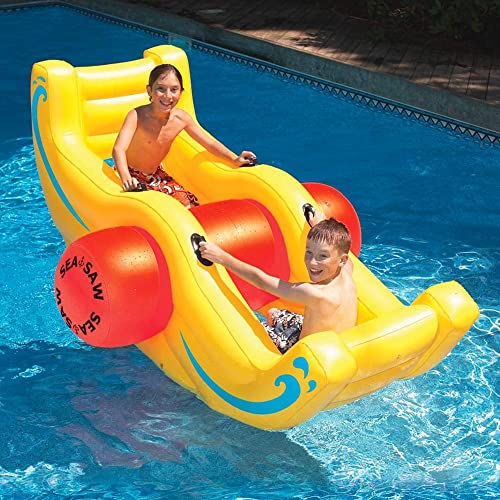 Swimline 9058 Giant Inflatable Sea-Saw Water Rocker 2 Person Swimming Pool Float with Built-in Handles for Kids and Adults, Yellow (2 Pack)