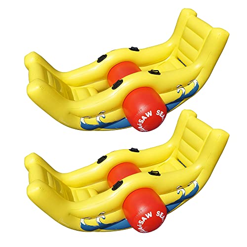 Swimline 9058 Giant Inflatable Sea-Saw Water Rocker 2 Person Swimming Pool Float with Built-in Handles for Kids and Adults, Yellow (2 Pack)