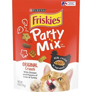 purina friskies made in usa facilities cat treats, party mix original crunch – (6) 6 oz. pouches