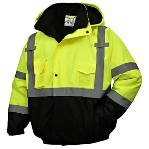 sksafety high visibility reflective jackets for men, waterproof class 3 safety jacket with pockets, hi vis yellow coats with black bottom, mens work construction coats for cold weather, 2xl, 1 pack