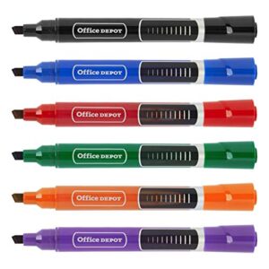 Office Depot® Brand Round Liquid Permanent Markers, Chisel Tip, Clear Barrel, Assorted Ink Colors, Pack Of 6