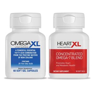 OmegaXL Joint Support Supplement - Natural Muscle Support, Green Lipped Mussel Oil, Soft Gel Pills, Drug-Free, 60 Count + HeartXL 30 Count, High Potency Omega-7 Blend