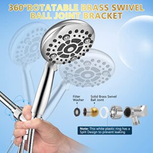 DAKINGS 6 Modes High Flow Handheld Shower Head Set Upgraded 5 Inch Shower Heads with Handheld Spray with Premium Chrome Hand Held Showerhead 60 Inch Stainless Steel Hose for Low Water Pressure