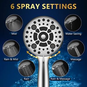 DAKINGS 6 Modes High Flow Handheld Shower Head Set Upgraded 5 Inch Shower Heads with Handheld Spray with Premium Chrome Hand Held Showerhead 60 Inch Stainless Steel Hose for Low Water Pressure