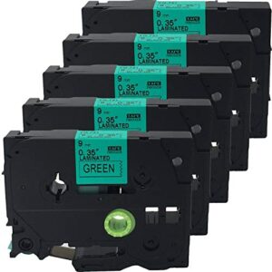neouza 5pk compatible for brother p-touch laminated tze tz label tape cartridge 9mm x 8m (tze-721 black on green)