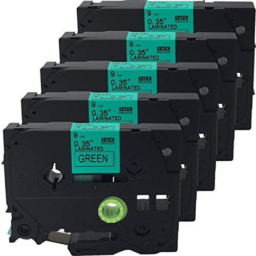 NEOUZA 5PK Compatible for Brother P-Touch Laminated Tze Tz Label Tape Cartridge 9mm x 8m (TZe-721 Black on Green)