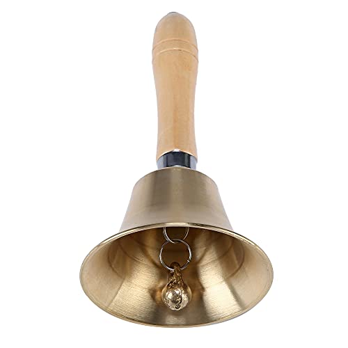 Extra Loud Solid Brass Hand Call Bell with Wooden Handle