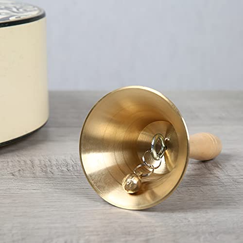 Extra Loud Solid Brass Hand Call Bell with Wooden Handle