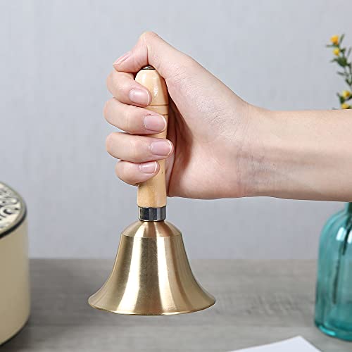 Extra Loud Solid Brass Hand Call Bell with Wooden Handle