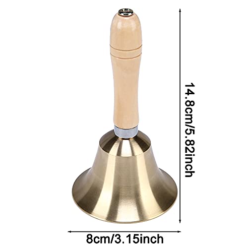 Extra Loud Solid Brass Hand Call Bell with Wooden Handle