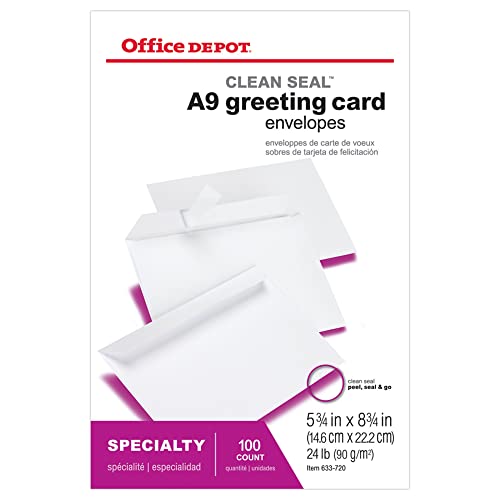 Office Depot Clean Seal(TM) Invitation Envelopes, 5 3/4in. x 8 3/4in., White, Box Of 100, 12030