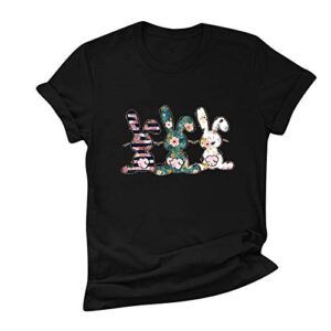 follure fashion easter day t-shirt for women floral rabbit print short sleeve crop tops crew neck cute bunny casual blouse