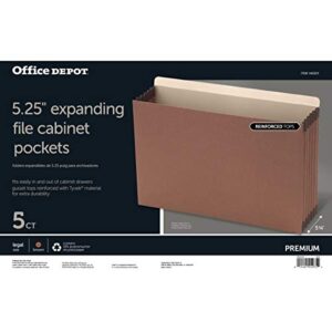 Office Depot Brand File Cabinet Pockets, 5 1/4" Expansion, Legal Size, Brown, Box of 5