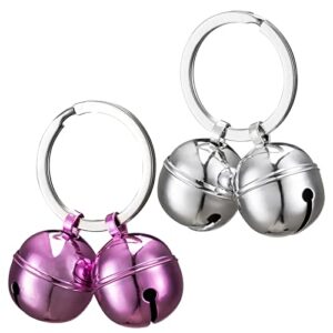 dog and cat collar bells pink and silver 4-piece combo pet tracker round handmade copper with 4 keyring pendant bells loud anti-lost training bells