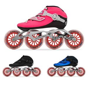 bont inline speed skating racing package – luna skate boot + 2pf 6061 frame + elemental wheels + abec7 bearings – youth – boys – girls – men – women (blue, 37/5)