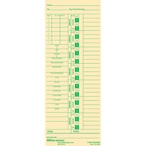office depot time cards with deductions, weekly, days 1-7, 2-sided, 3 3/8in. x 8 7/8in., manila, pack of 100, gb-739992