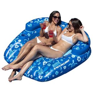 swimline tropical double lounger pool float, blue, 58″/50″/18″