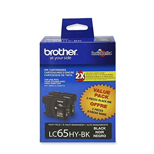 Brother Genuine Brand Name, OEM LC65HYBK (LC-65HYBK) 2-Pack High Yield Black Inkjet Cartridges (900 YLD EA) for DCP-383C, DCP-6690CW, MFC-5890CN, MFC-6490CN, MFC-6490CW, MFC-6890CDW Printers