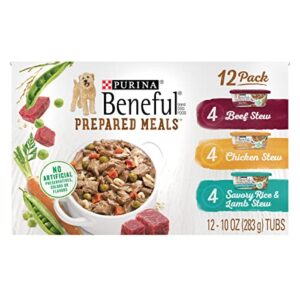 purina beneful high protein, gravy wet dog food variety pack, prepared meals stew – (12) 10 oz. tubs