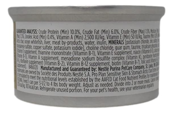 Pro Plan Wet Grain Free Cat Food Sensitive Skin and Stomach Formula 2 Flavor 6 Can Sampler Bundle with Catnip Toy, (3) Each: Arctic Char Fish, Duck Entree (3 Ounces)