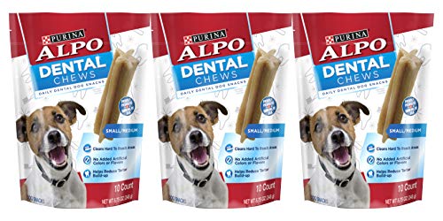 Purina Alpo Dental Chews 10 Count (Pack of 3) Small/Medium Daily Dental Dog Snacks