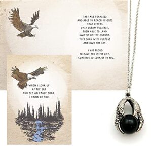 smiling wisdom – eagle claw – i look up to you greeting card and necklace gift set – stainless steel chain – dad brother friend – black silver