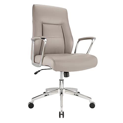 Realspace® Modern Comfort Delagio Bonded Leather Mid-Back Manager's Chair, Taupe/Silver