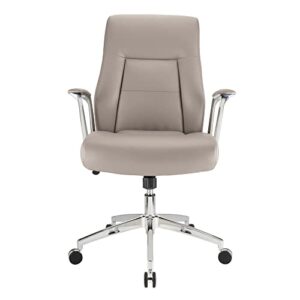 Realspace® Modern Comfort Delagio Bonded Leather Mid-Back Manager's Chair, Taupe/Silver