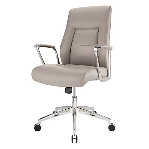 Realspace® Modern Comfort Delagio Bonded Leather Mid-Back Manager's Chair, Taupe/Silver