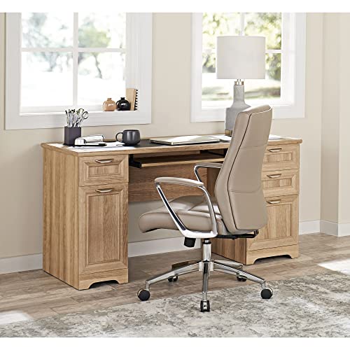 Realspace® Modern Comfort Delagio Bonded Leather Mid-Back Manager's Chair, Taupe/Silver