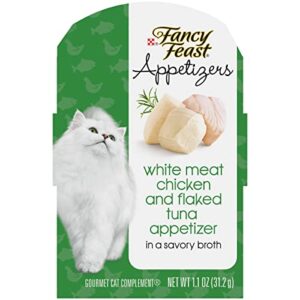 fancy feast purina gravy, grain free wet cat food complement, appetizers white meat chicken & flaked tuna – (10) 1.1 oz. trays