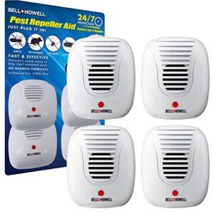 bell + howell ultrasonic pest repeller home kit (pack of 4), ultrasonic pest repeller, pest repellent for home, bedroom, office, kitchen, warehouse, hotel, safe for human and pet