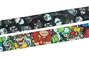 Nintendo Super Mario Characters Reversible Breakaway Keychain Lanyard with ID Holder, Rubber Mario Charm and Sticker