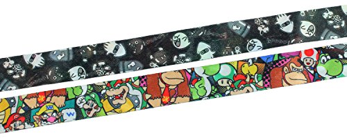 Nintendo Super Mario Characters Reversible Breakaway Keychain Lanyard with ID Holder, Rubber Mario Charm and Sticker