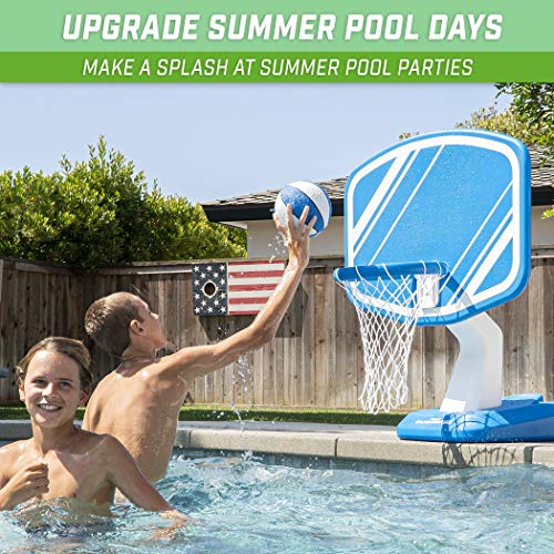 GoSports Splash Hoop Swimming Pool Basketball Game, Includes Poolside Water Basketball Hoop, 2 Balls and Pump – Choose Your Style