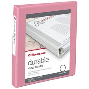 office depot® brand durable view 3-ring binder, 1″ round rings, 49% recycled, pink