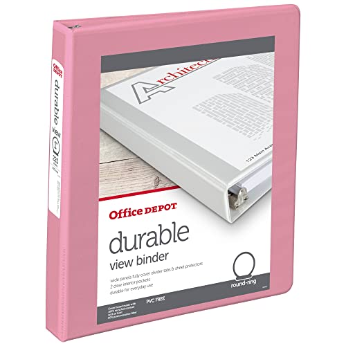 Office Depot® Brand Durable View 3-Ring Binder, 1" Round Rings, 49% Recycled, Pink