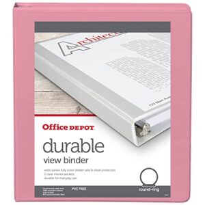 Office Depot® Brand Durable View 3-Ring Binder, 1" Round Rings, 49% Recycled, Pink