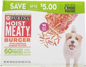 purina moist & meaty dog food, burger (6 ounce, 60 ct.), 22.5 pound