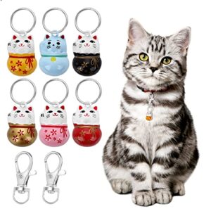 tiesome cat collar bells, 6pcs fortune cat tiny bells for kittens training loud bells with breakaway buckle for cat necklace pendant cat collar bells for lucky with key rings
