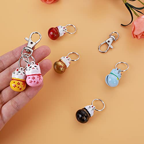 TIESOME Cat Collar Bells, 6pcs Fortune Cat Tiny Bells for Kittens Training Loud Bells with Breakaway Buckle for Cat Necklace Pendant Cat Collar Bells for Lucky with Key Rings