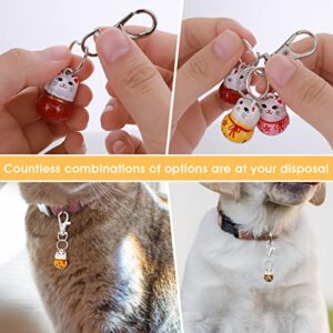 TIESOME Cat Collar Bells, 6pcs Fortune Cat Tiny Bells for Kittens Training Loud Bells with Breakaway Buckle for Cat Necklace Pendant Cat Collar Bells for Lucky with Key Rings