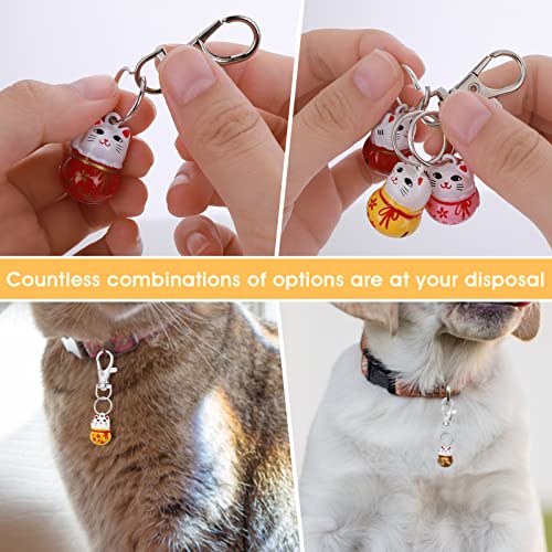 TIESOME Cat Collar Bells, 6pcs Fortune Cat Tiny Bells for Kittens Training Loud Bells with Breakaway Buckle for Cat Necklace Pendant Cat Collar Bells for Lucky with Key Rings