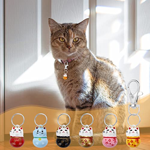 TIESOME Cat Collar Bells, 6pcs Fortune Cat Tiny Bells for Kittens Training Loud Bells with Breakaway Buckle for Cat Necklace Pendant Cat Collar Bells for Lucky with Key Rings